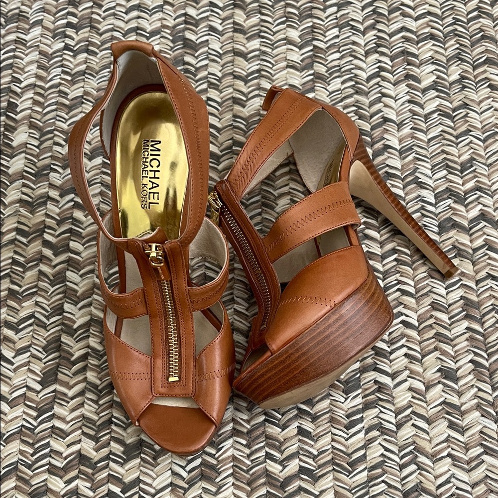Michael Kors Brown Leather Strappy Heels